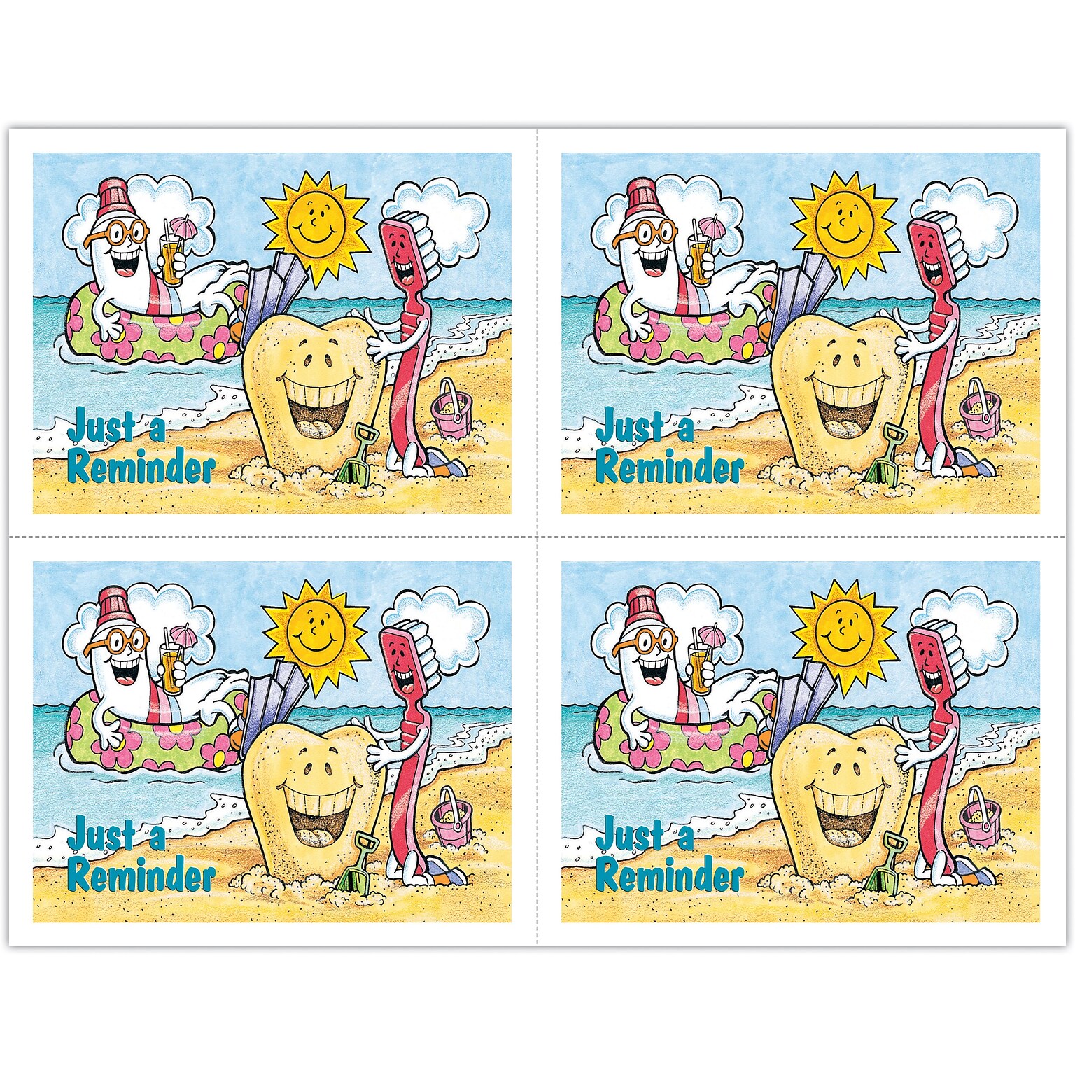 Smile Team™ Postcards; for Laser Printer; Reminder - Beach Scene, 100/Pk