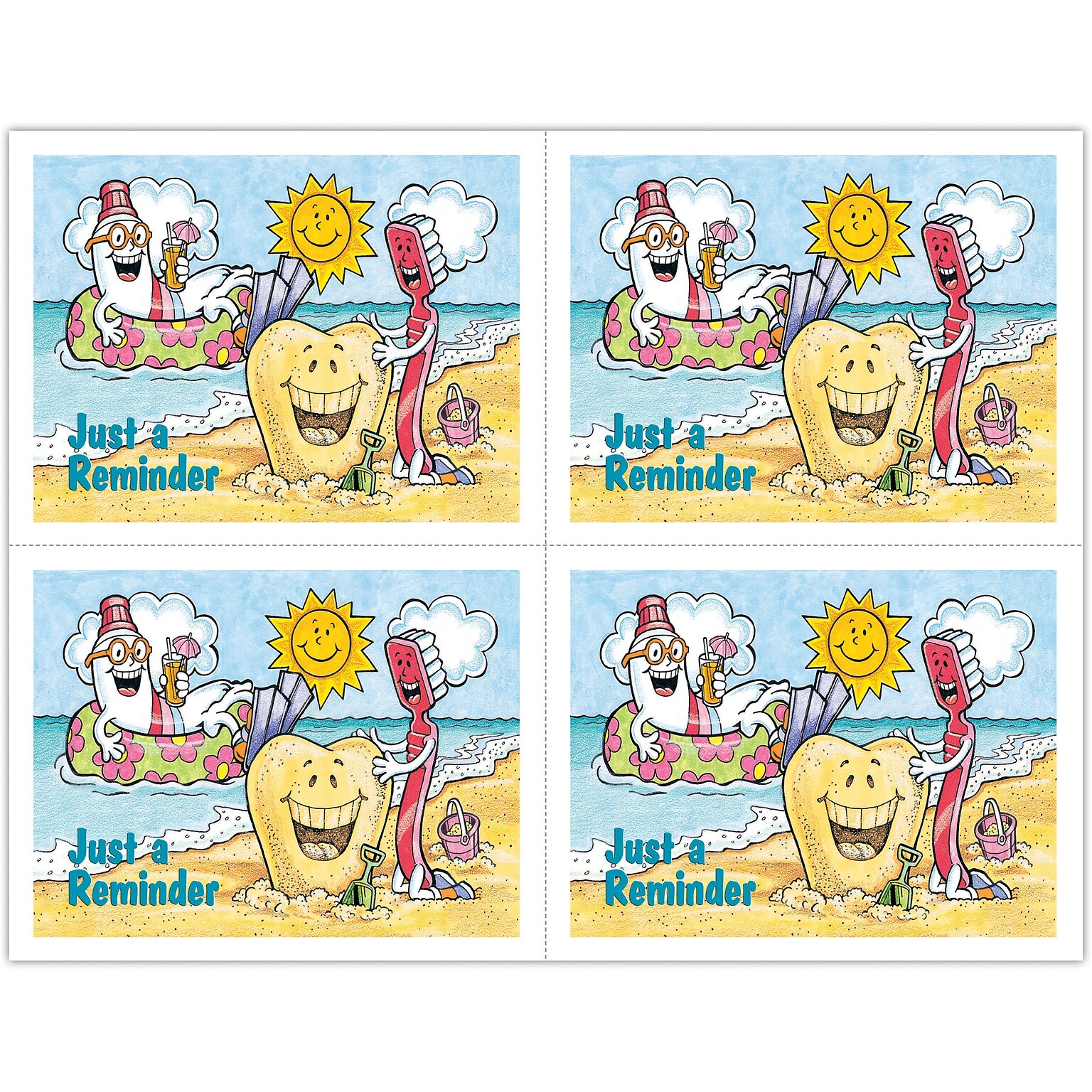 Smile Team™ Postcards; for Laser Printer; Reminder - Beach Scene, 100/Pk