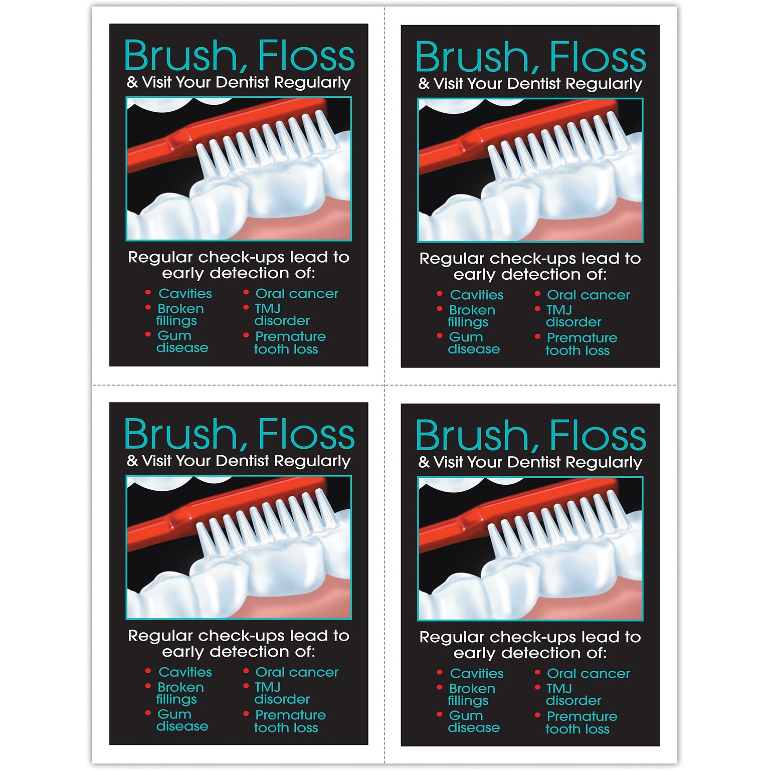 Preventive Postcards; for Laser Printer; Brush/Floss/Visit, 100/Pk