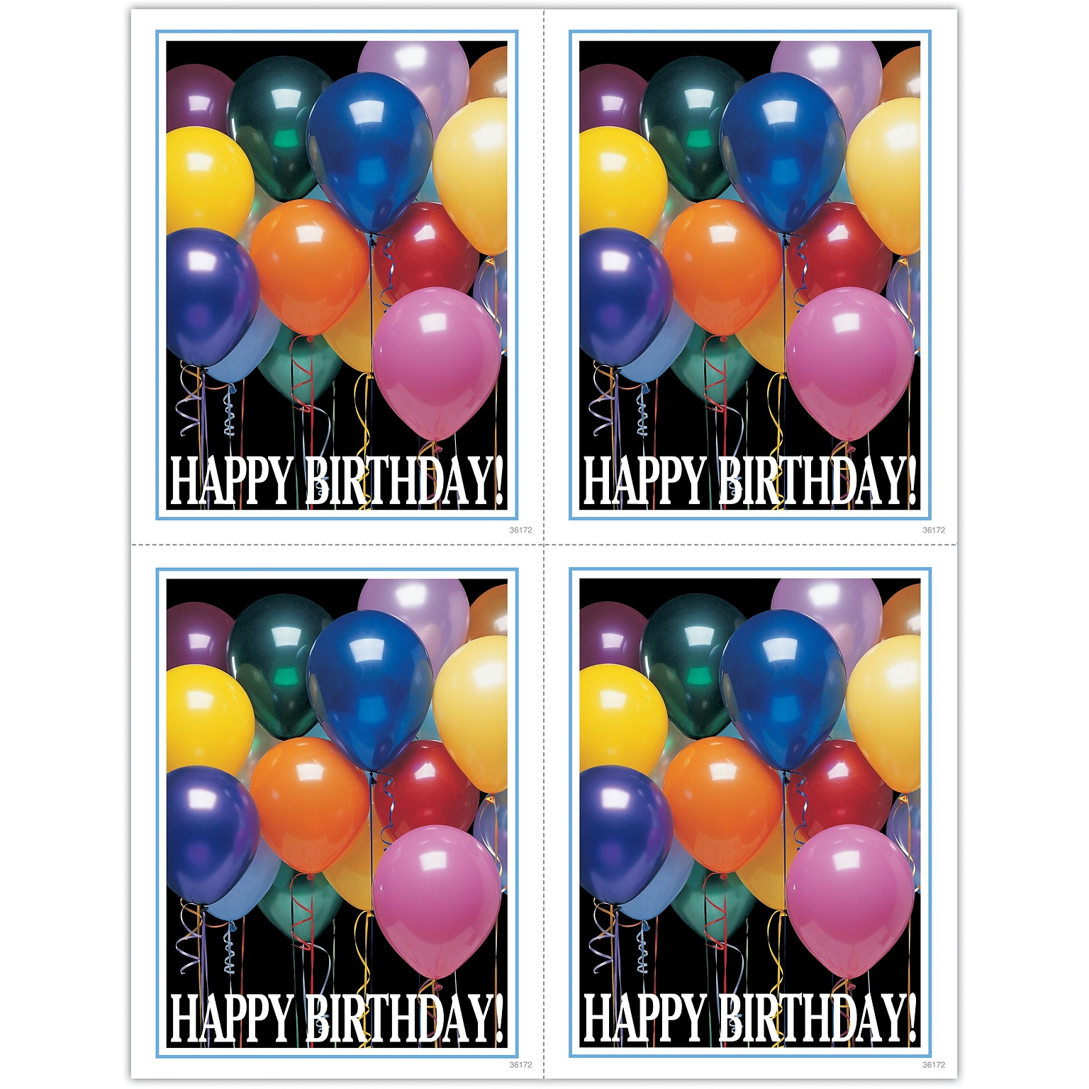 Generic Postcards; for Laser Printer; Happy Birthday Balloons, 100/Pk