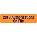 Patient Record Labels; 2018 Authorizations on File, Orange, 5/16x1-1/4, 500 Labels