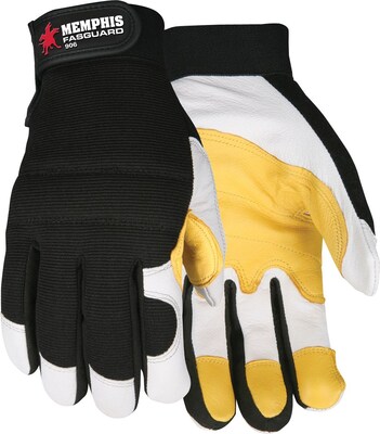 Memphis Gloves® Fasguard™ Goatskin Leather Palm Multi-Task Glove, Black-Yellow-White, Large