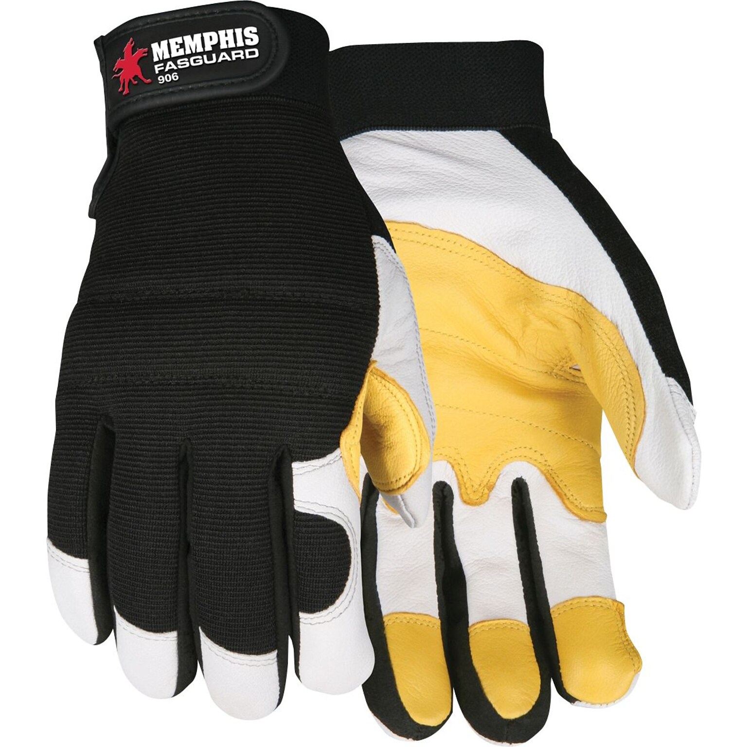 Memphis Gloves® Fasguard™ Goatskin Leather Palm Multi-Task Glove, Black-Yellow-White, Large