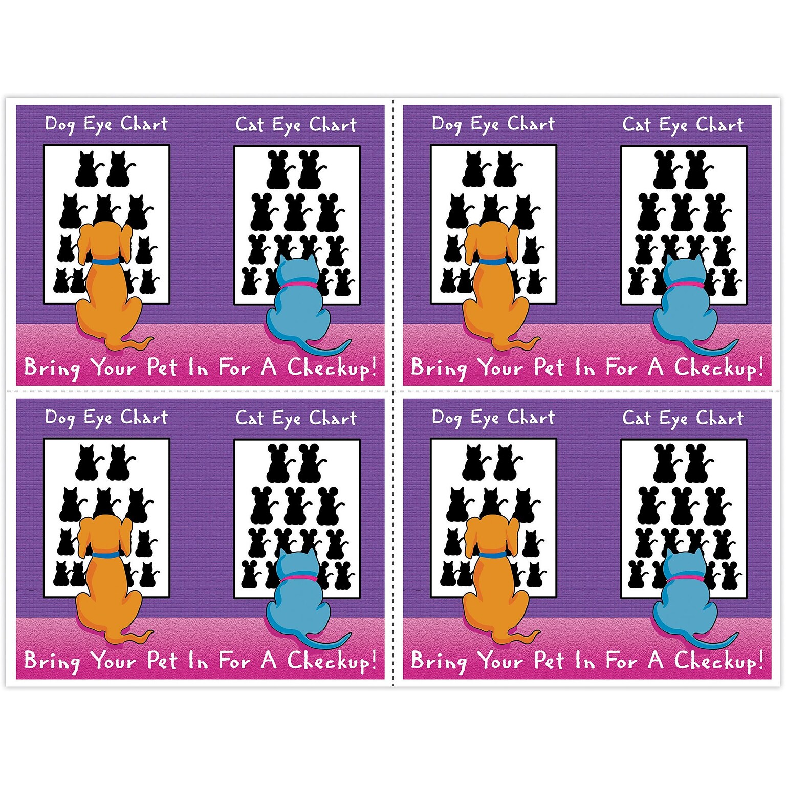 Humorous Postcards; for Laser Printer; Dog-Cat Eyechart, 100/Pk