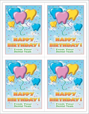 Dental Postcards; for Laser Printer; Tooth Birthday Balloons, 100/Pk