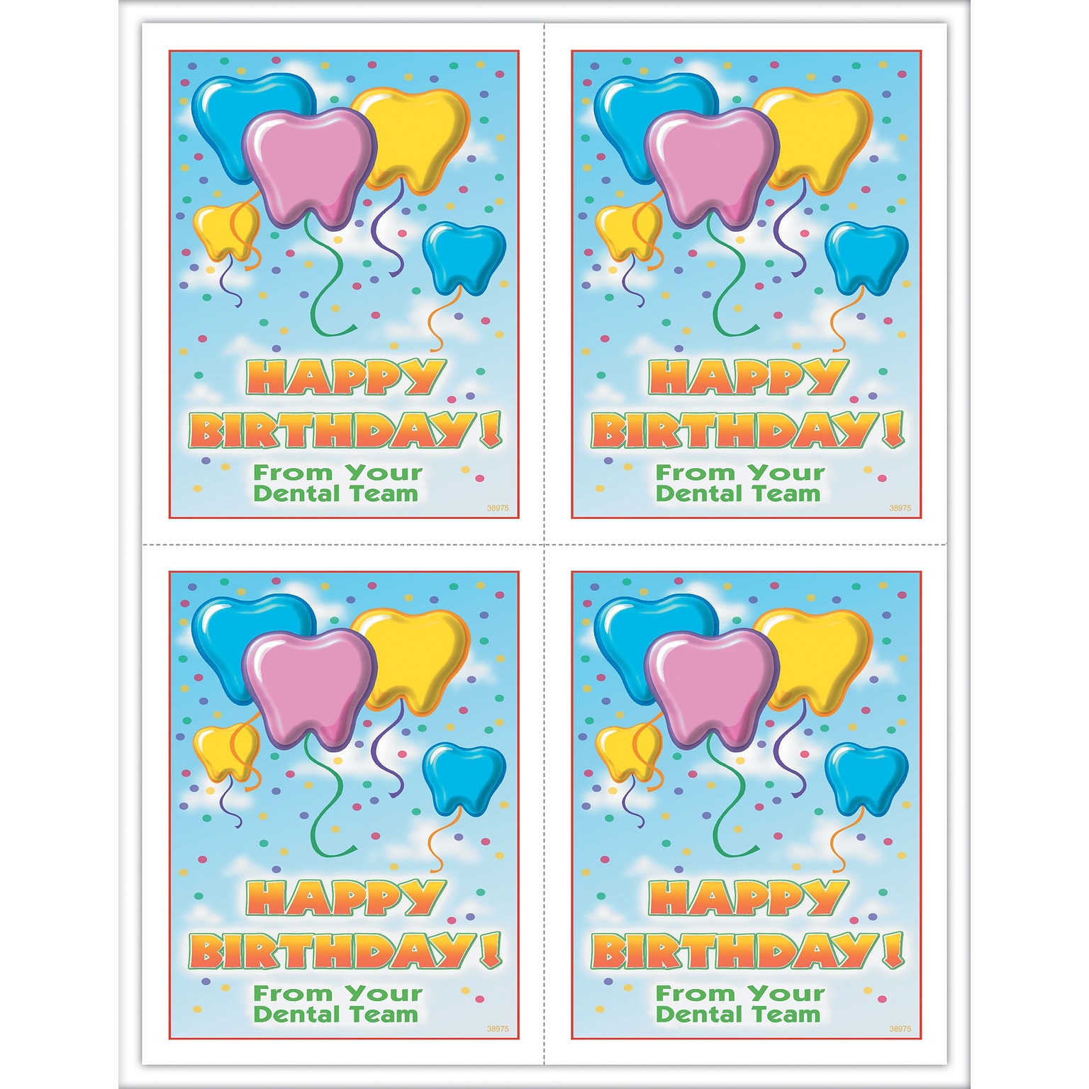Dental Postcards; for Laser Printer; Tooth Birthday Balloons, 100/Pk