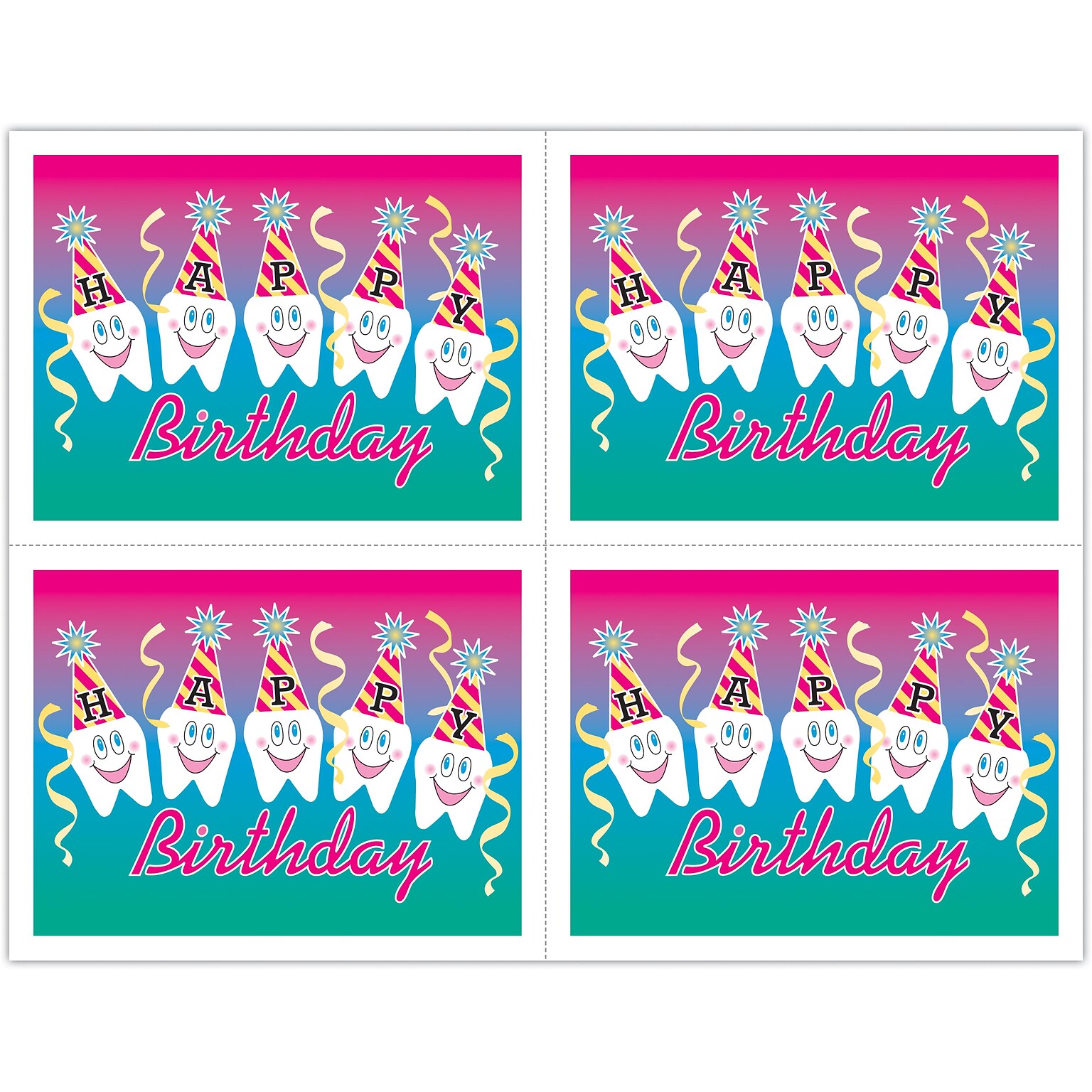 Humorous Postcards; for Laser Printer; Happy Birthday Teeth, 100/Pk