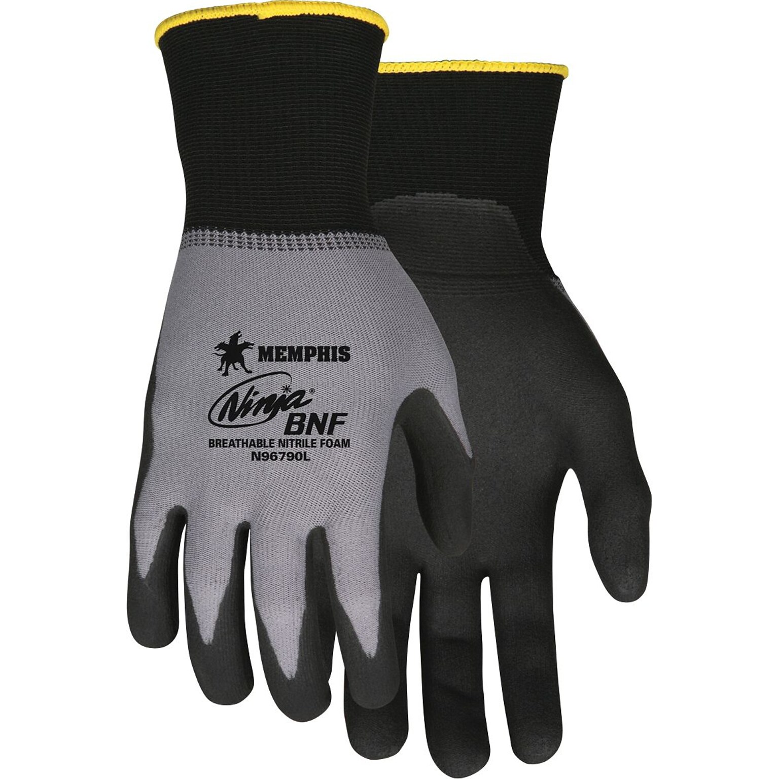 MCR Safety Memphis Ninja Flex Seamless Nylon Knit Gloves, X-Large, Gray/Black, 12 Pairs (N96790XL)