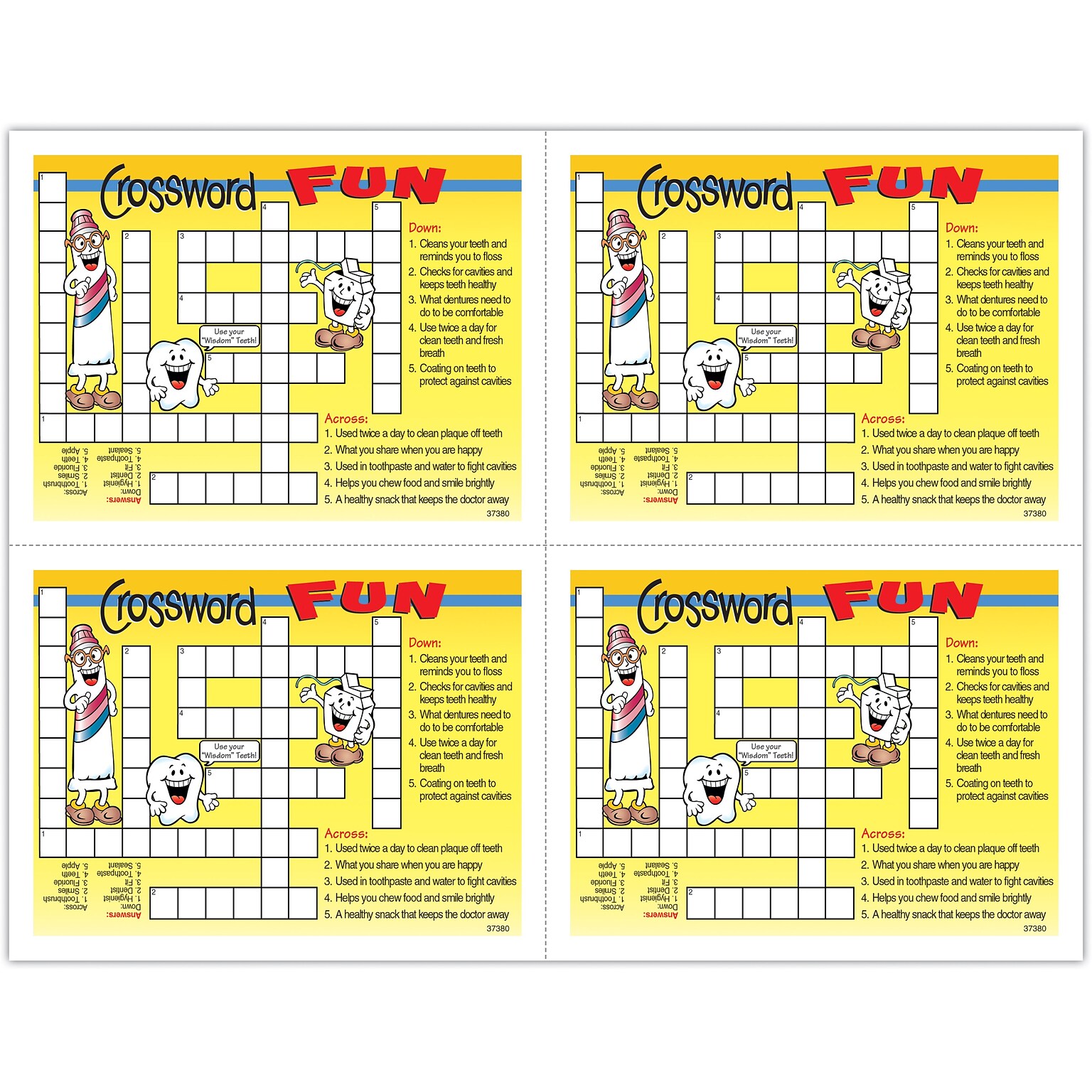 Smile Team™ Patient Interactive Postcards; for Laser Printer; Crossword Fun, 100/Pk