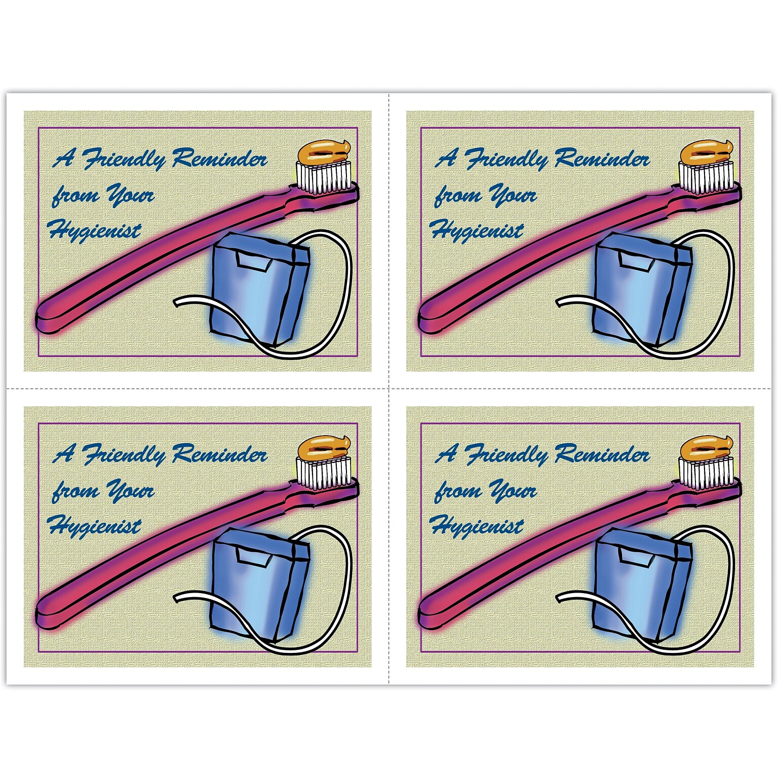 Hygienist Postcards; for Laser Printer; Reminder Brush Floss, 100/Pk