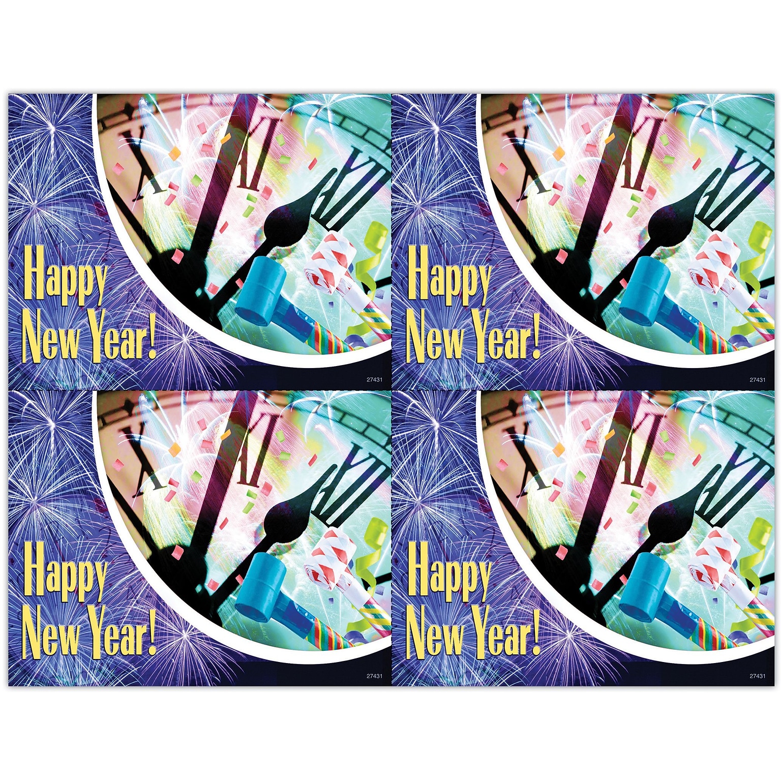 Graphic Image Postcards; for Laser Printer; Holiday Series, New Year, 100/Pk