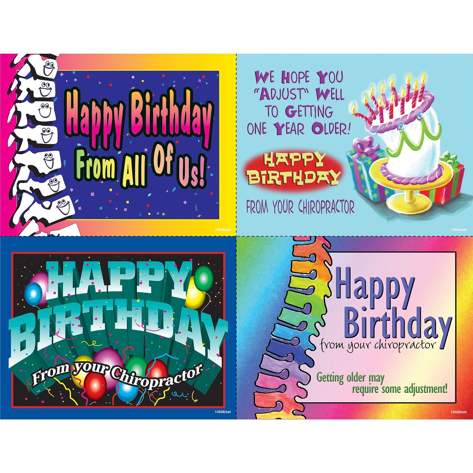 Chiropractic Assorted Postcards; for Laser Printer; Happy Birthday From Your Chiropractor, 100/Pk
