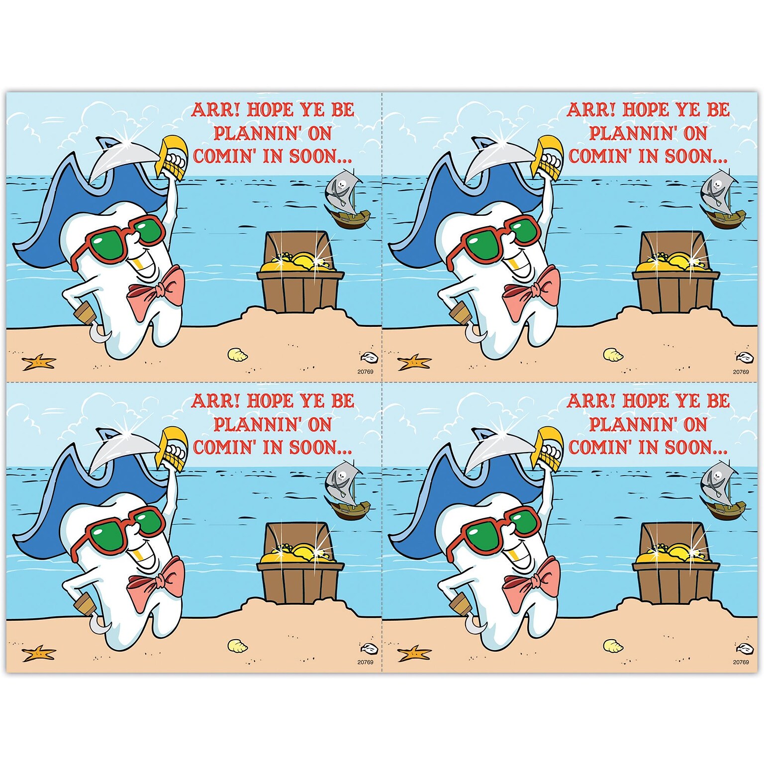 Toothguy® Postcards; for Laser Printer; ARR Hope Come In Soon, 100/Pk