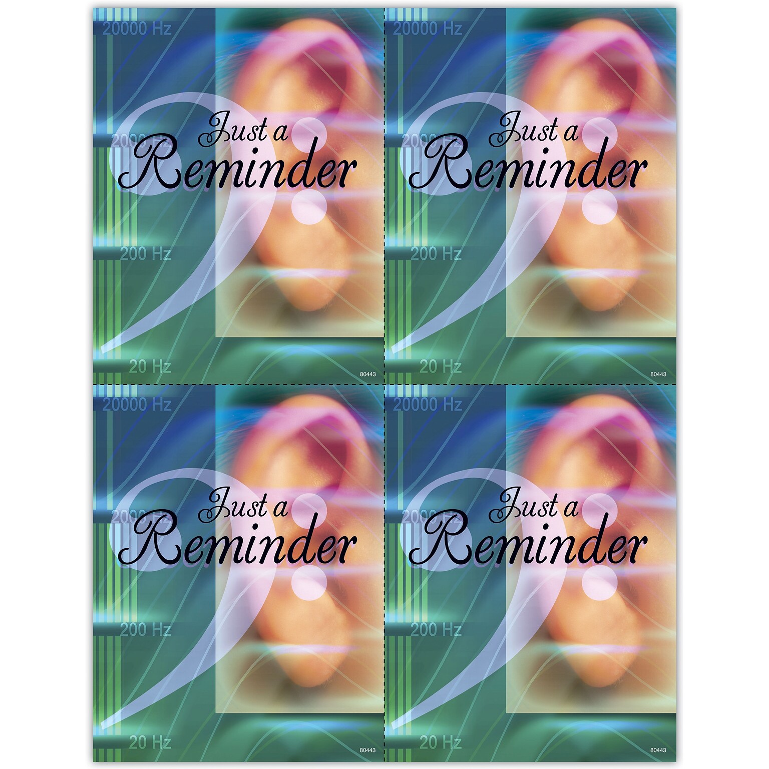 Audiology Postcards; for Laser Printer; Ear, Just a Reminder, 100/Pk