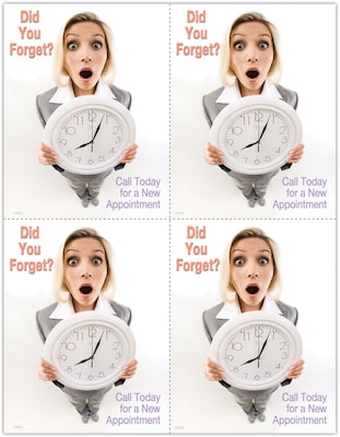 Photo Image Postcards; for Laser Printer; Missed Appointment, Clock, 100/Pk