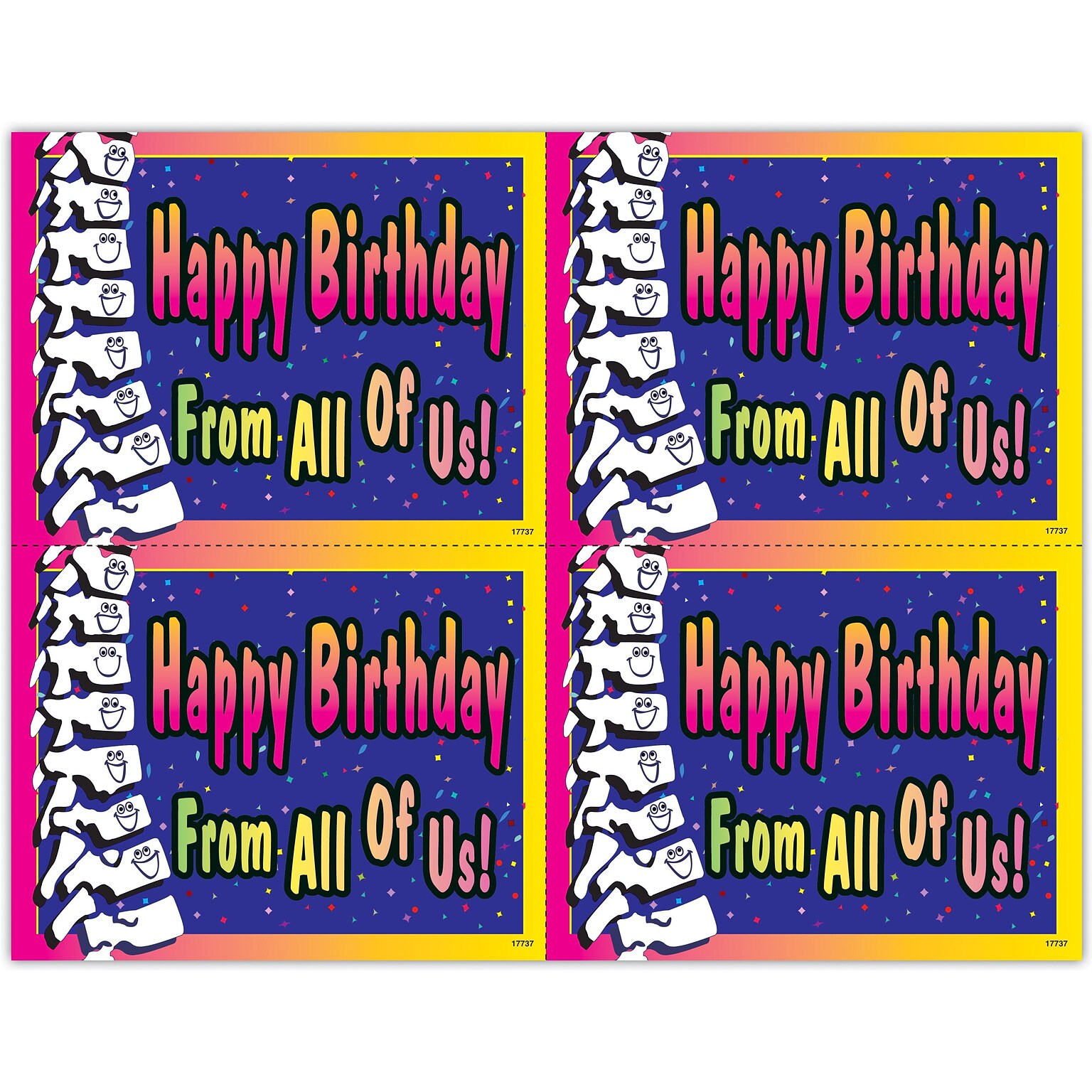 Chiropractic Laser Postcard; for Laser Printer; Birthday “From All Of Us”, 100/Pk