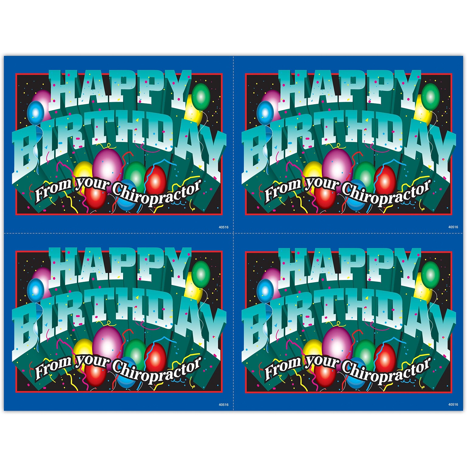 Chiropractic Postcards; for Laser Printer; Happy Birthday, 100/Pk