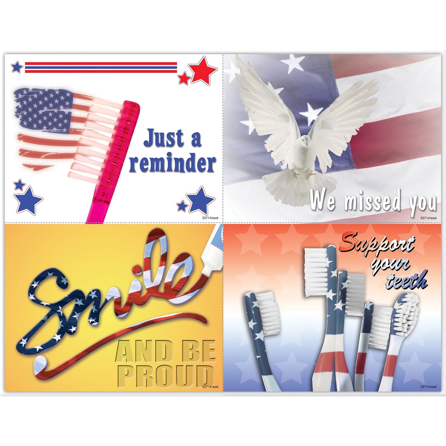 Dental Assorted Postcards; for Laser Printer; Patriotic Dental, 100/Pk