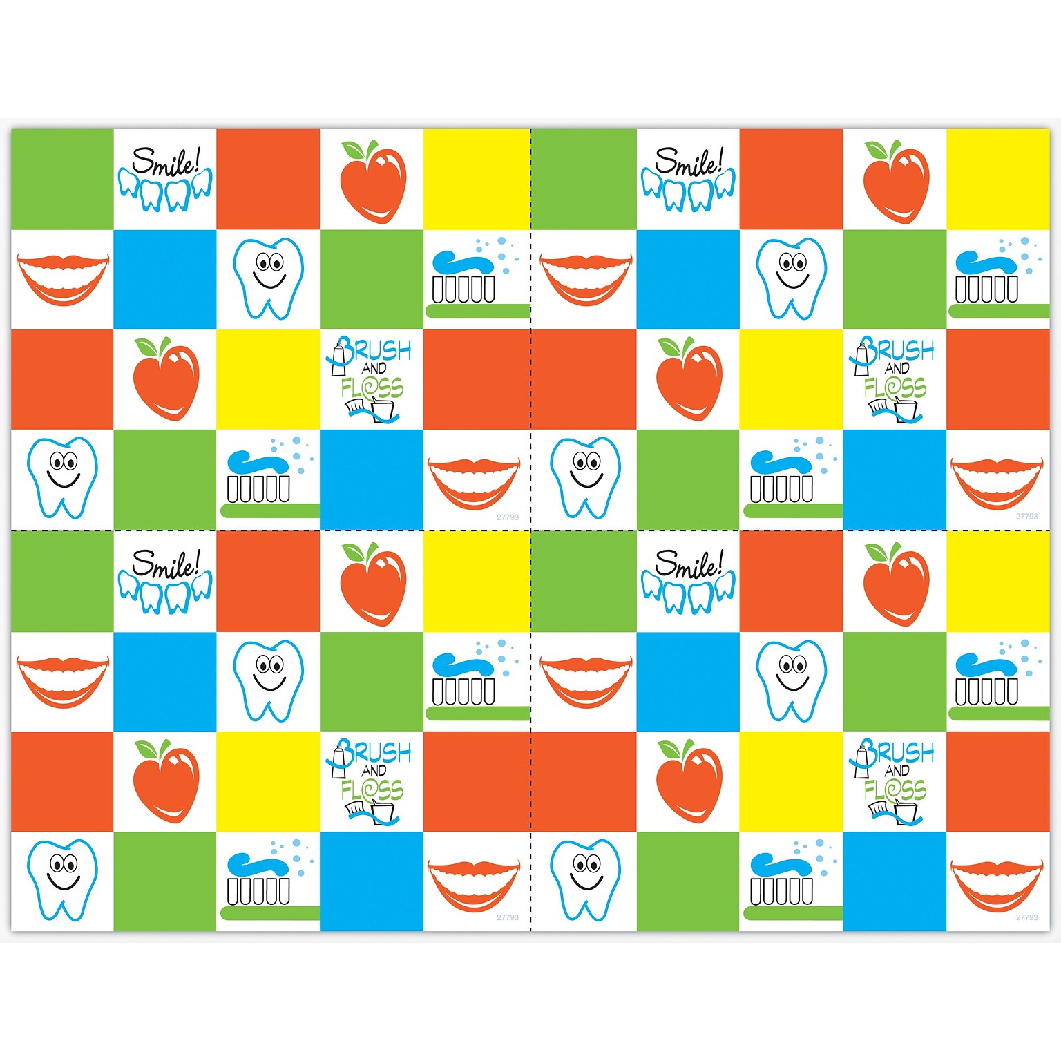 Graphic Image Postcards; for Laser Printer; Primary Color Dental Icon Grid, 100/Pk