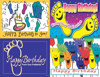 Podiatry Assorted Postcards; for Laser Printer; Happy Birthday Feet, 100/Pk