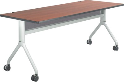 Safco® Rumba™ Rectangle Training Table, Cherry Top with Silver Base, 29 1/2H x 72W x 30D