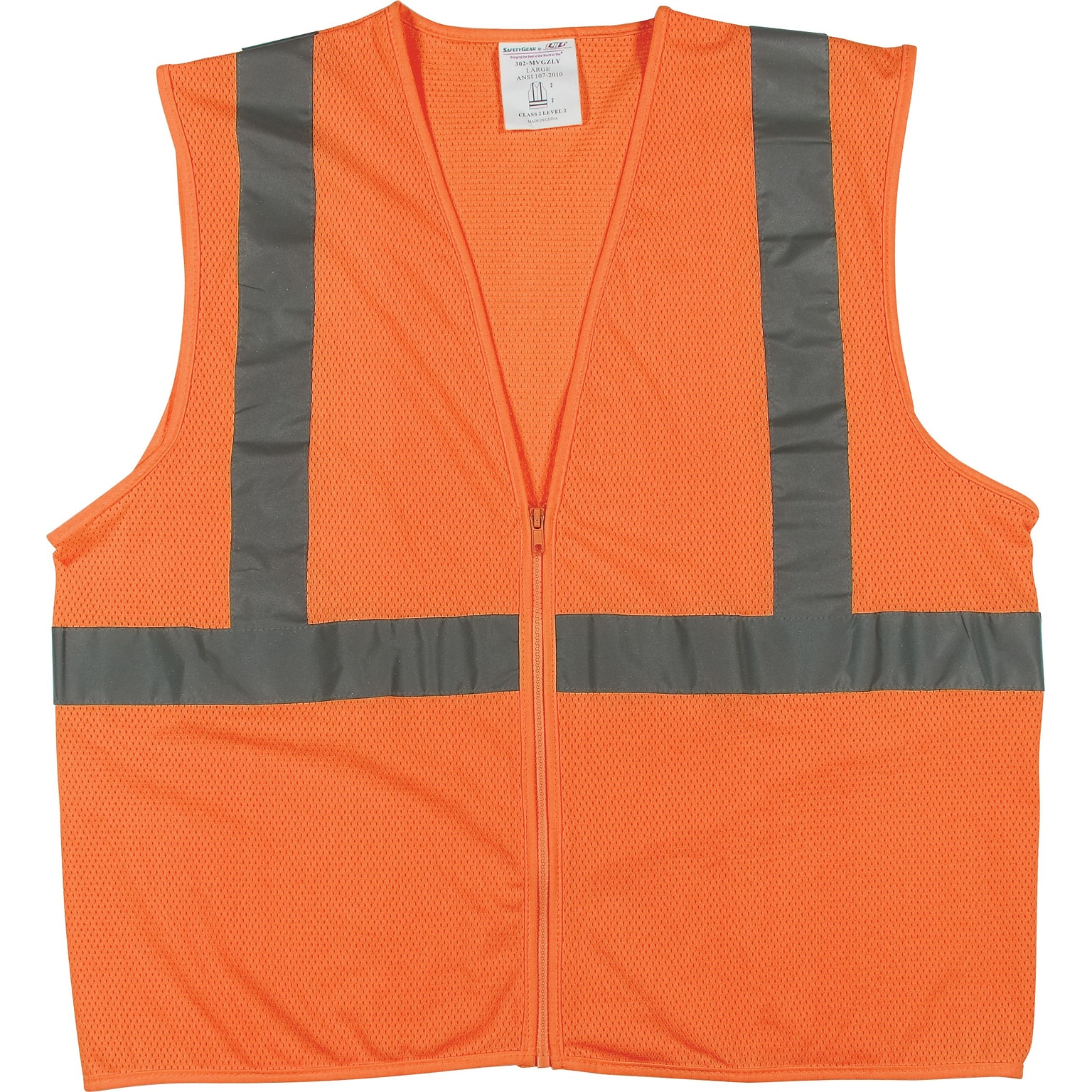 Protective Industrial Products High Visibility Sleeveless Safety Vest, ANSI Class R2, Orange, Large (302-MVGZOR-L)