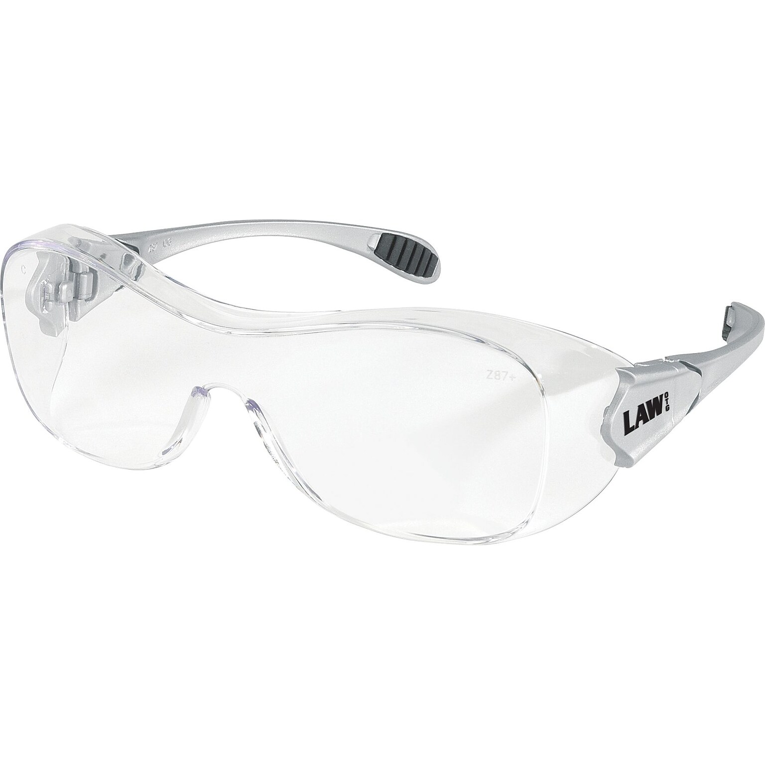 MCR Safety® Law® OTG Safety Glasses, Clear Anti-Fog Lens, Silver Temple, 12/Pack