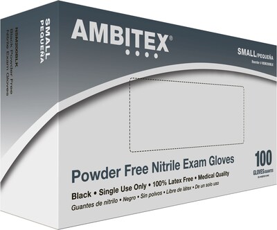 Ambitex Powder Free Black Nitrile Gloves, Small, 1000/Carton (NSM200BLK)