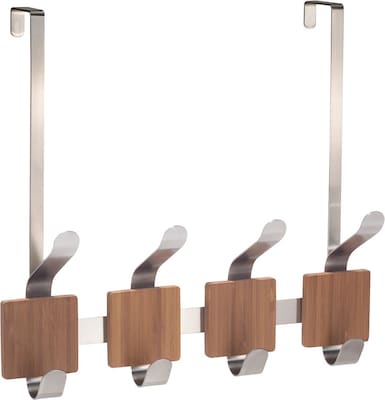 InterDesign® Formbu Over The Door 4 Double Hook Rack, Bamboo/Brushed Stainless Steel