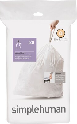 simplehuman® High Density Trash Bags; Code Q, 13-17 Gallon, Drawstring, Extra Heavy, 200/Box