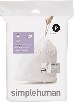 simplehuman 13-16 Gallon Drawstring Trash Bags, High Density 1.18 mil, 20 Bags/Pack, 10 Packs/Box (CW0175)