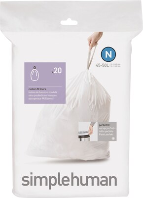 simplehuman® High Density Trash Bags; Code N, 12-13 Gallon, Drawstring, Extra Heavy, 200/Box
