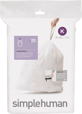 simplehuman® High Density Trash Bags; Code K, 9-12 Gallon, Drawstring, Extra Heavy, 200/Box