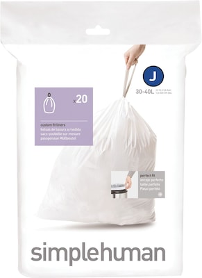 simplehuman® High Density Trash Bags; Code J, 8-10.5 Gallon, Drawstring, Extra Heavy, 200/Box