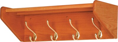 Wooden Mallet Coat and Hat Rack in Hook Style; 4-Hooks, Medium Oak