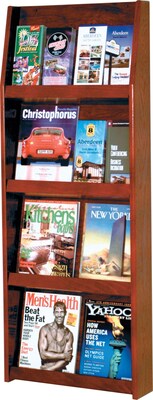 Wooden Mallet Full-View Wall-Mounted Literature Display;16-Pocket, Mahogany Finish, 49x19-1/2x4-3/4