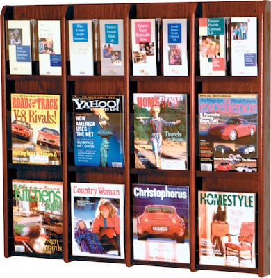 Wooden Mallet Oak & Acrylic Literature Display Racks; 12-Magazine/24 Brochure, Mahogany