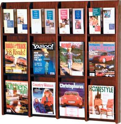 Wooden Mallet Oak & Acrylic Literature Display Racks; 12-Magazine/24 Brochure, Mahogany