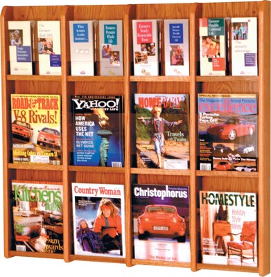 Wooden Mallet Oak & Acrylic Literature Display Racks; 12-Magazine/24 Brochure, Medium Oak