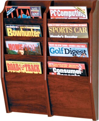 Wooden Mallet Solid Wood Literature Display Unit; 24x20-1/2x3-3/4, Mahogy, 8-Pkt Wall Magazine Rack