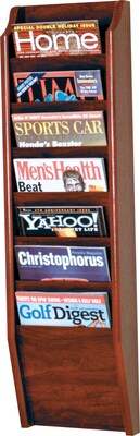 Wooden Mallet Solid Wood Literature Display Unit; 36x10-1/2x3-3/4, Mhgny, 7-Pkt Wall Magazine Rack