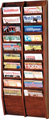 Wooden Mallet Solid Wood Literature Display Unit; 48x20-1/2x3-3/4, Mhgny, 20-Pkt Wall Magazine Rack