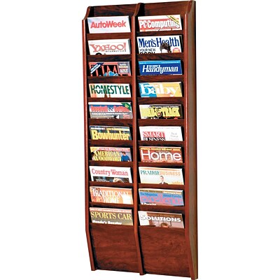 Wooden Mallet Solid Wood Literature Display Unit; 48x20-1/2x3-3/4, Mhgny, 20-Pkt Wall Magazine Rack