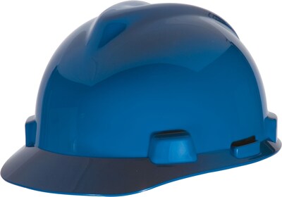 Mine Safety Appliances V-Gard Polyethylene 4-Point Ratchet Suspension Short Brim Safety Helmet, Blue