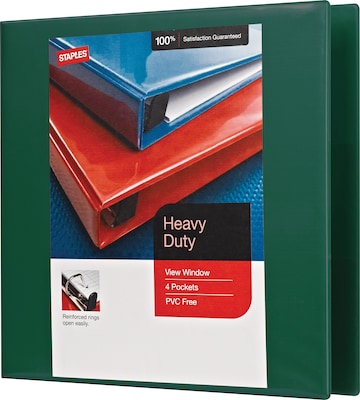 Staples® Heavy Duty 3" 3 Ring View Binder with D-Rings, Dark Green (ST56312-CC)