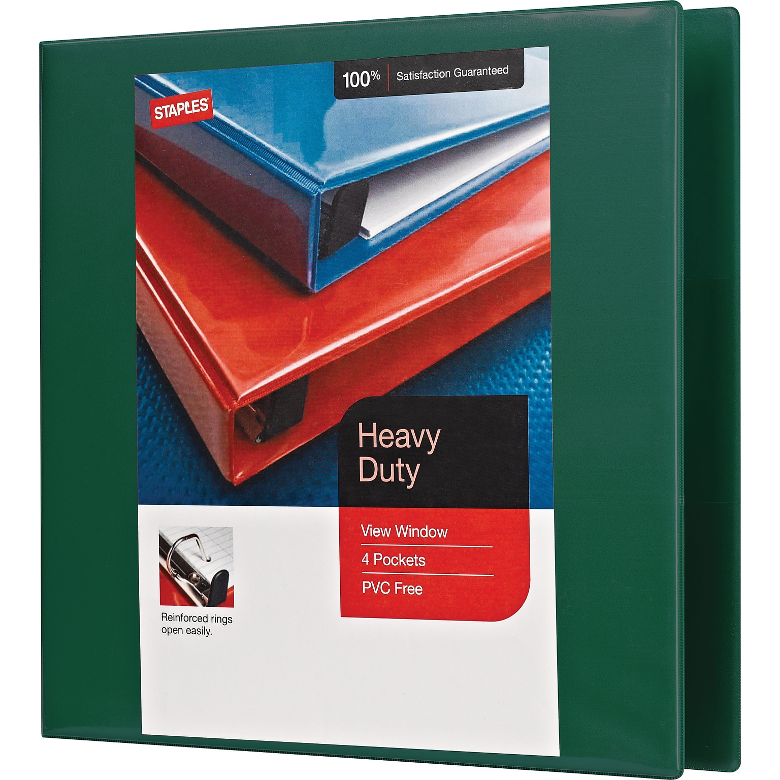 Staples® Heavy Duty 3 3 Ring View Binder with D-Rings, Dark Green (ST56312-CC)