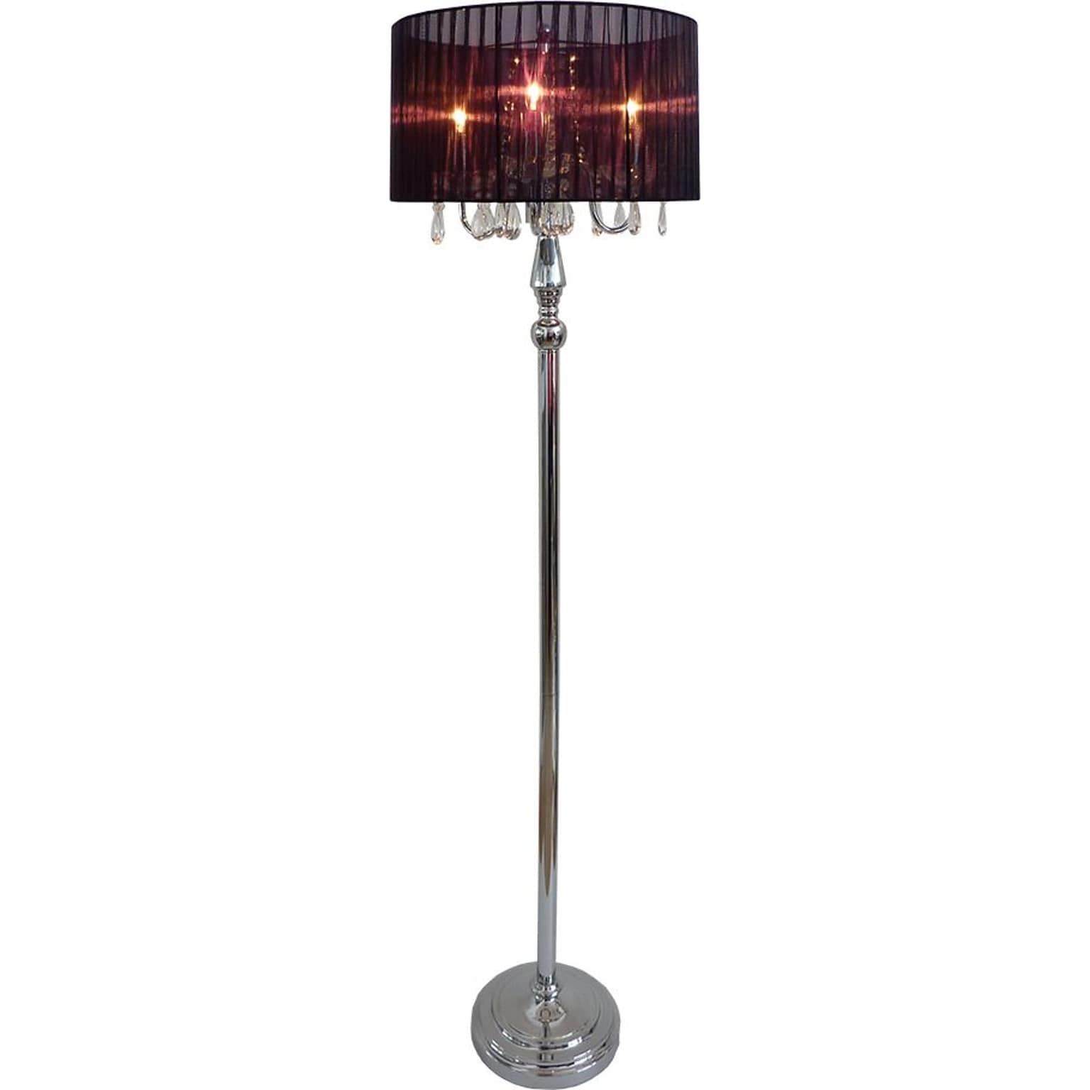 Elegant Designs Sheer Black Shade Floor Incandescent Lamp With Hanging Crystals, Chrome Finish
