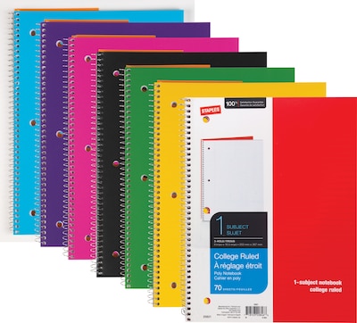 Staples® 1-Subject Notebooks, 8 x 10.5, College Ruled, 75 Sheets, Assorted, 48/Carton (27620CT)