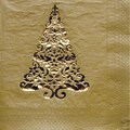 Creative Converting Glitz Gold 3-Ply Beverage Napkins with Christmas Tree Design, 16/Pack