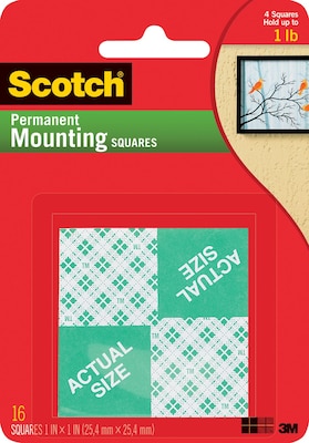 Scotch® Permanent Heavy Duty Mounting Squares, 1 x 1, 16/Pack